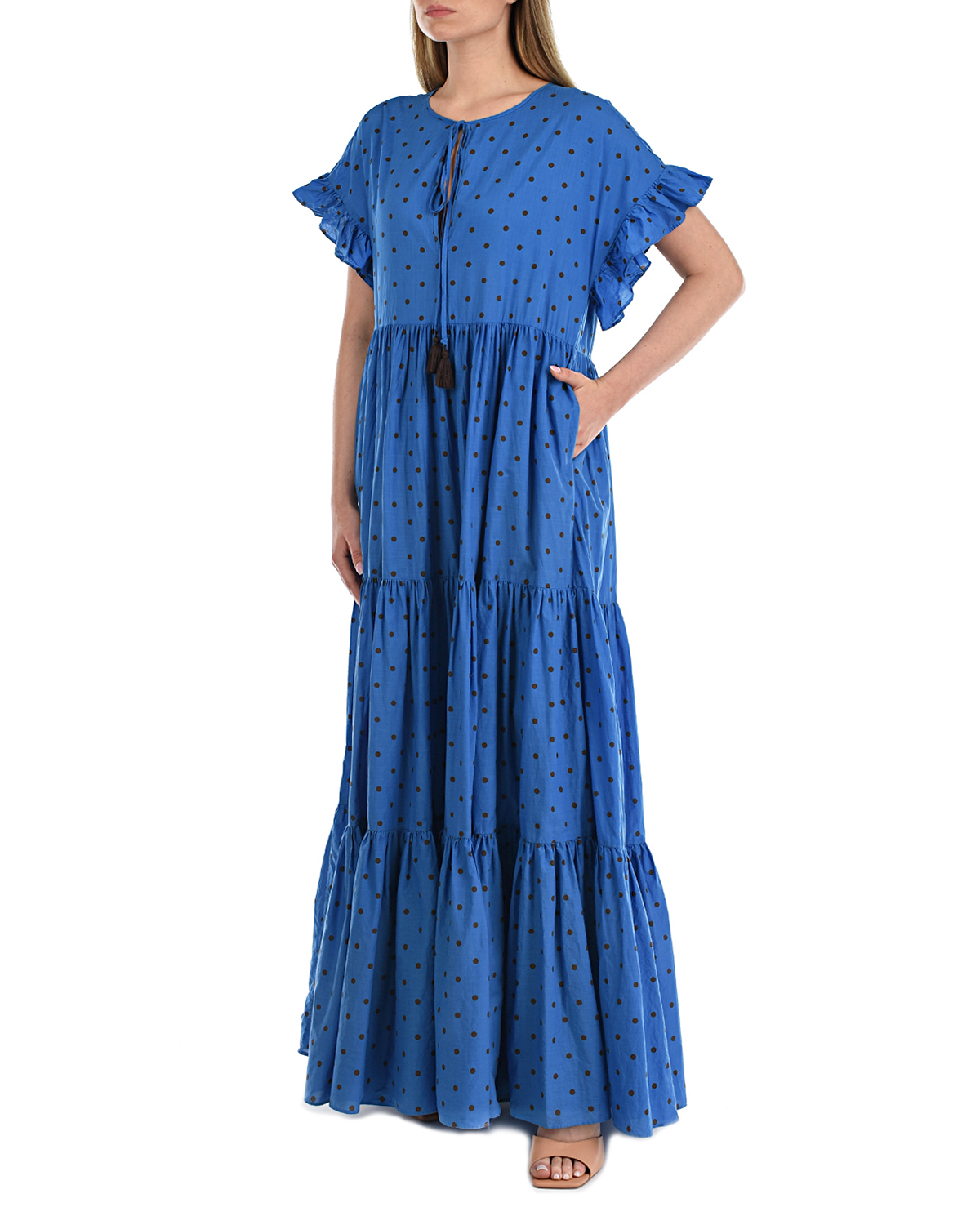 Синее платье в черный горошек Parosh, размер 42, цвет синий - фото 2