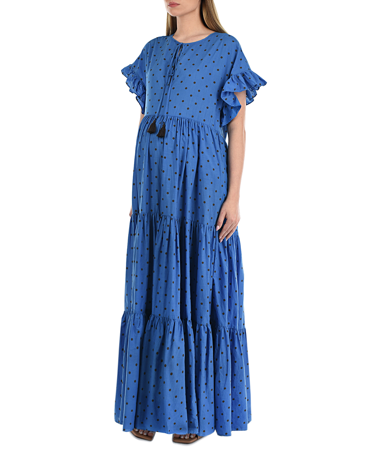 Синее платье в черный горошек Parosh, размер 42, цвет синий - фото 4