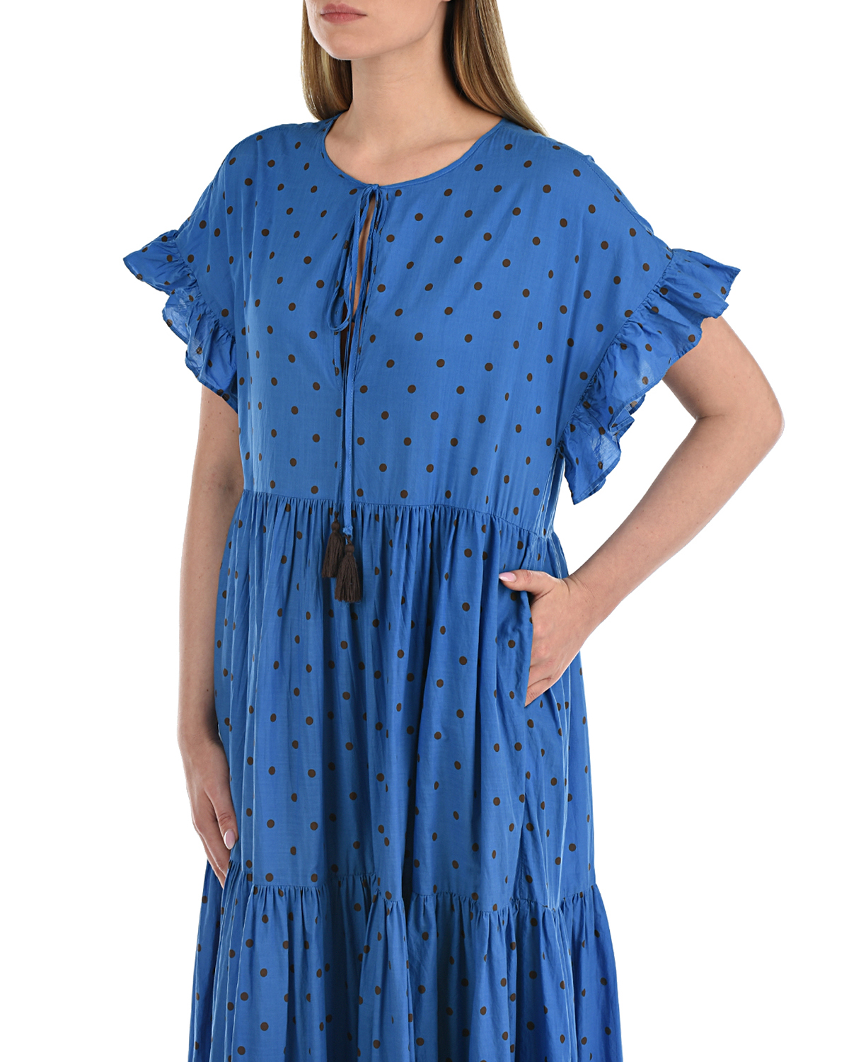 Синее платье в черный горошек Parosh, размер 42, цвет синий - фото 7