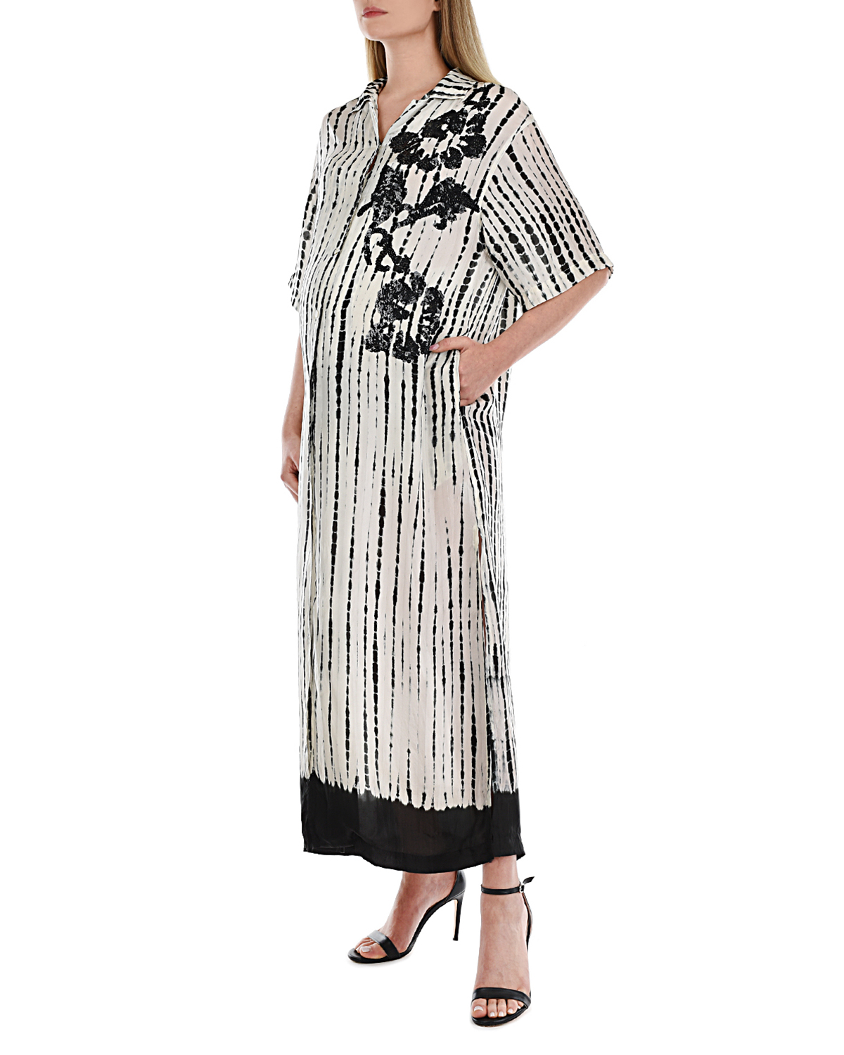 Платье из шелка в полоску Parosh, размер 42, цвет белый - фото 4