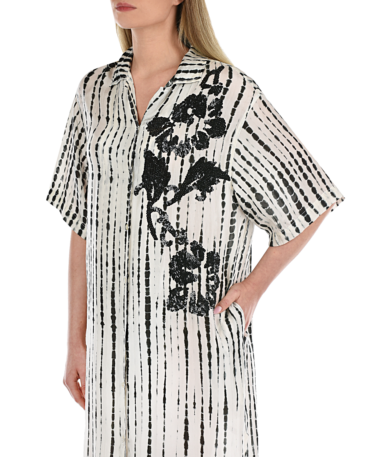 Платье из шелка в полоску Parosh, размер 42, цвет белый - фото 7