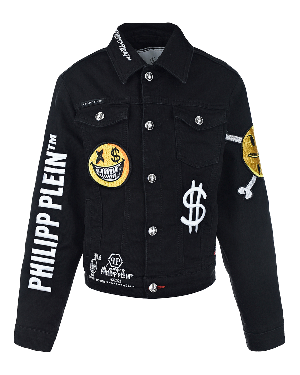 Черная джинсовая куртка с логотипом Philipp Plein детская, размер 128, цвет черный