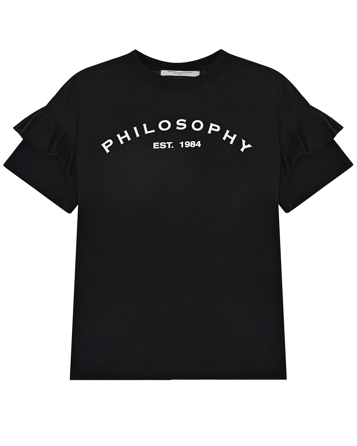 Черная футболка с рюшами на рукавах Philosophy детская, размер 152, цвет черный - фото 1