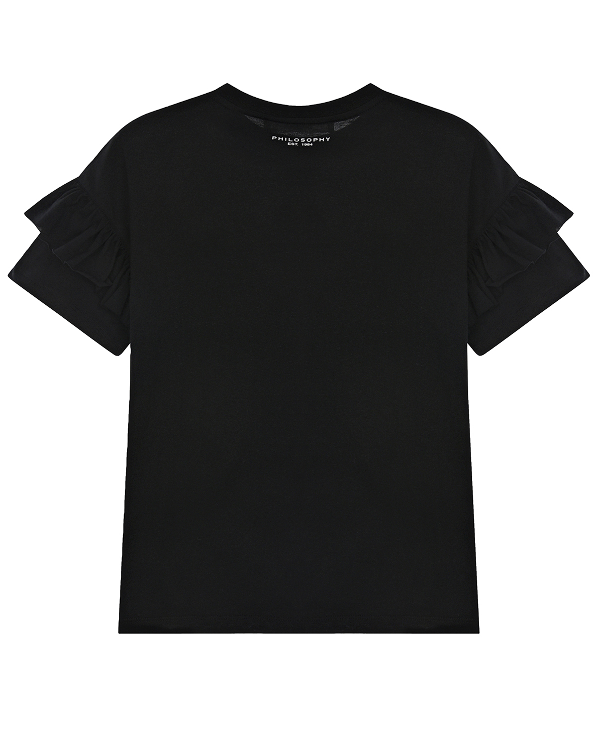 Черная футболка с рюшами на рукавах Philosophy детская, размер 152, цвет черный - фото 2