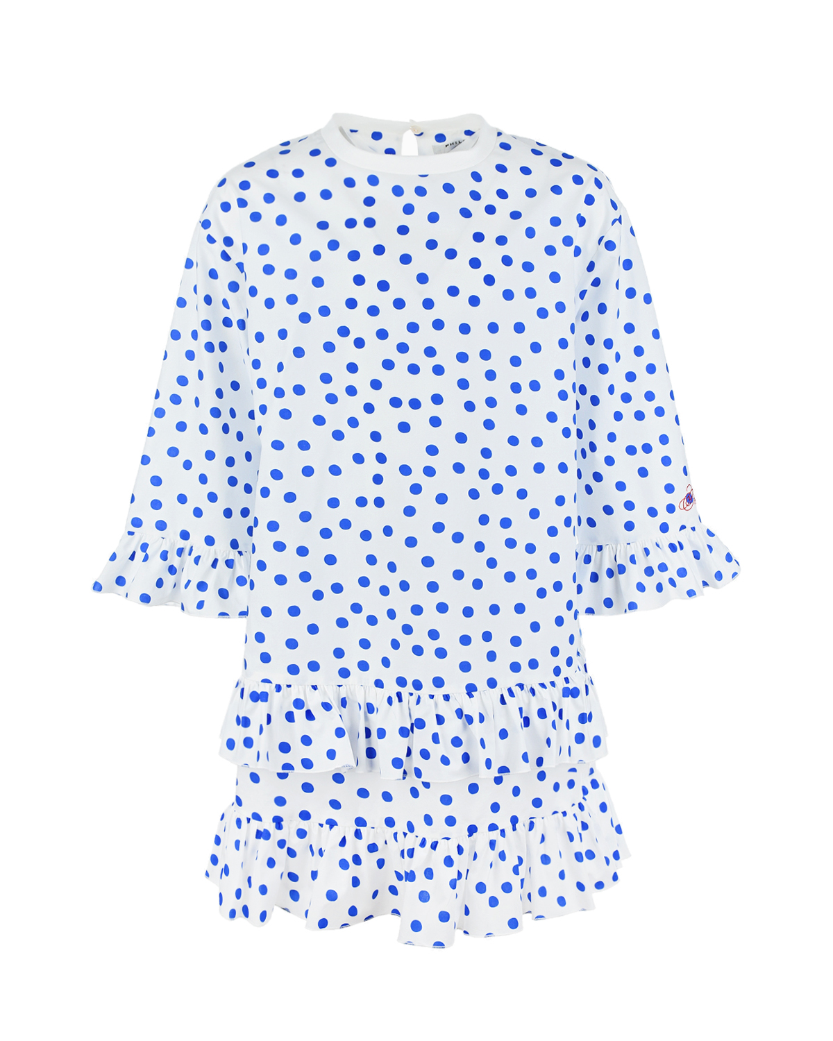Белое платье в синий горошек Philosophy детское, размер 140, цвет мультиколор - фото 1