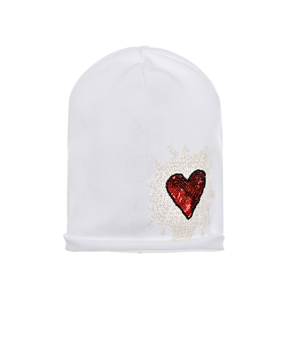 Белая шапка с сердцем из пайеток Regina детская, размер 57, цвет белый - фото 1