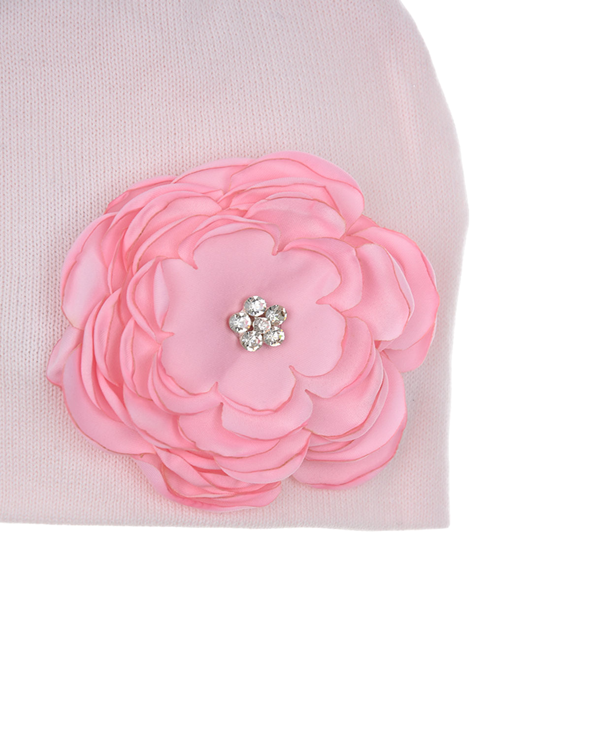 Розовая шапка с цветочной аппликацией и стразами Regina детская, размер 57 - фото 3