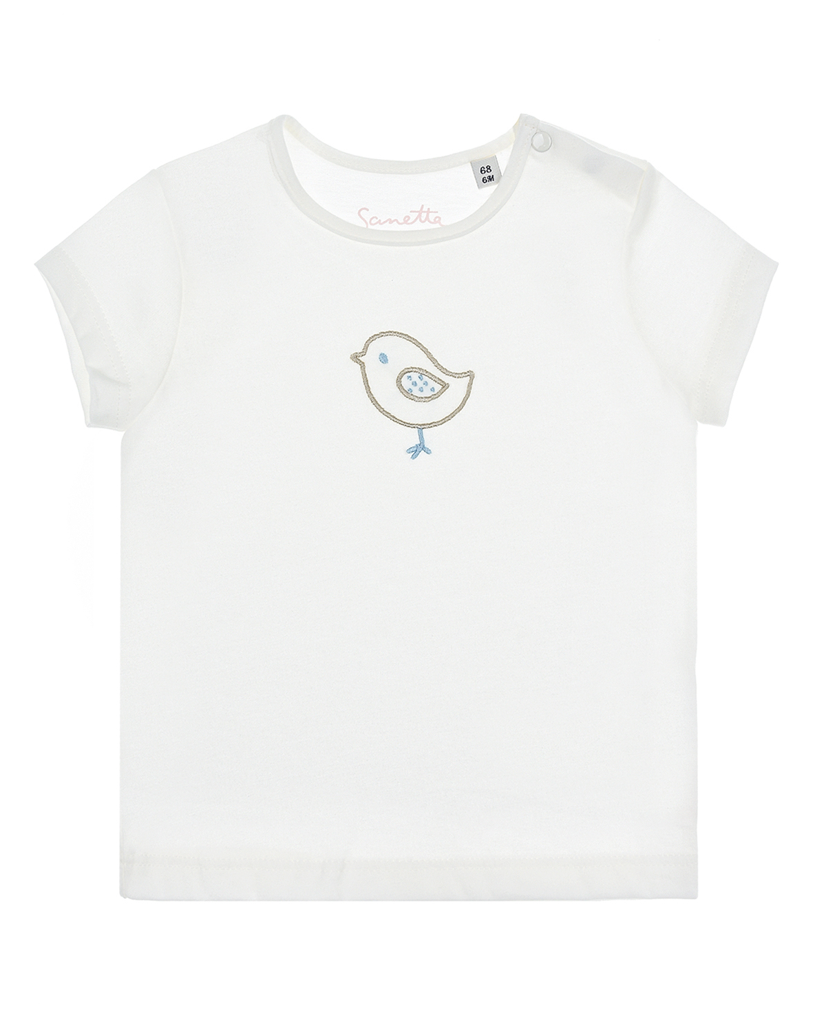 Белая футболка с вышивкой "птичка" Sanetta fiftyseven детская, размер 62, цвет белый - фото 1