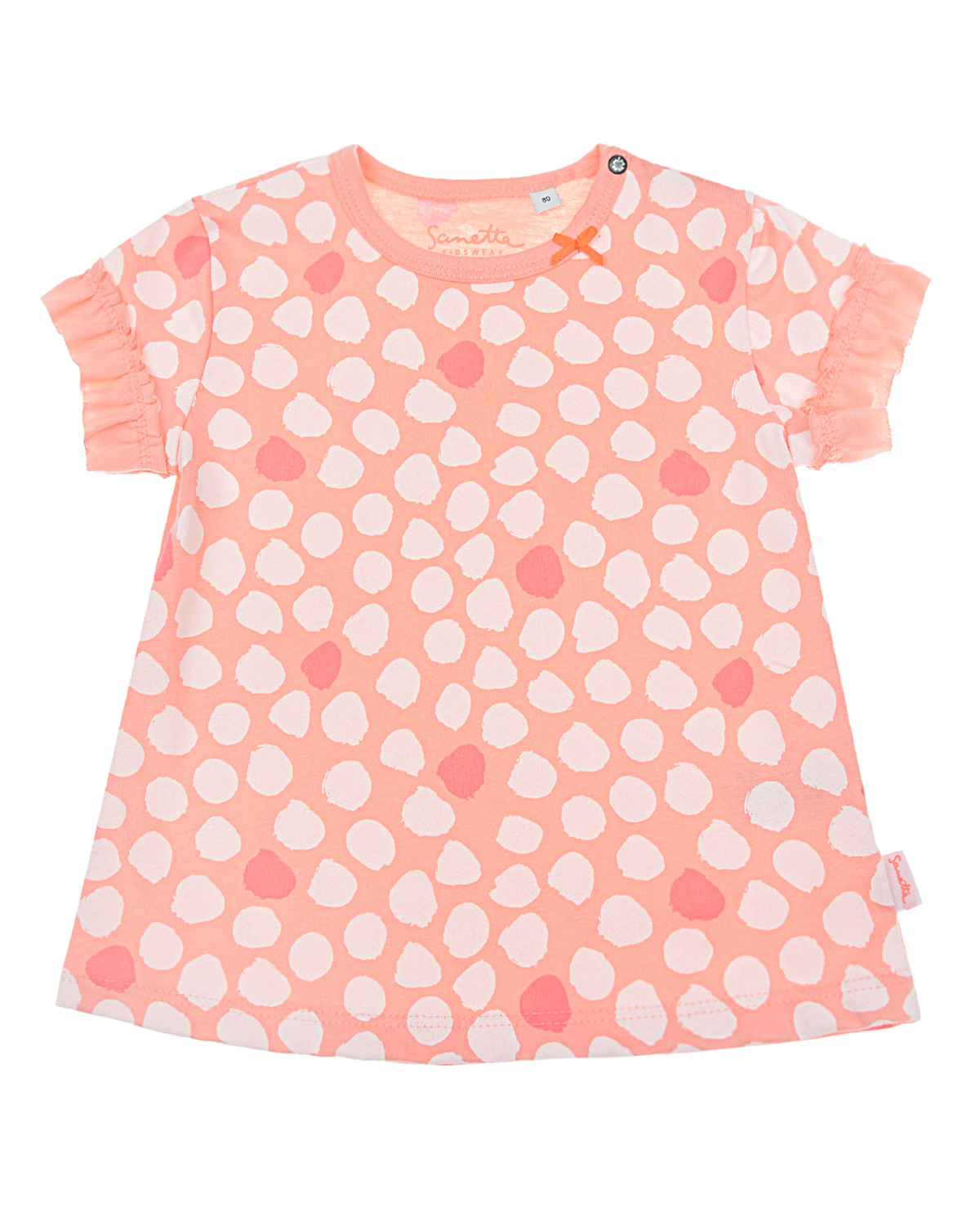Футболка персикового цвета с принтом в горошек Sanetta Kidswear детская, размер 62 - фото 1