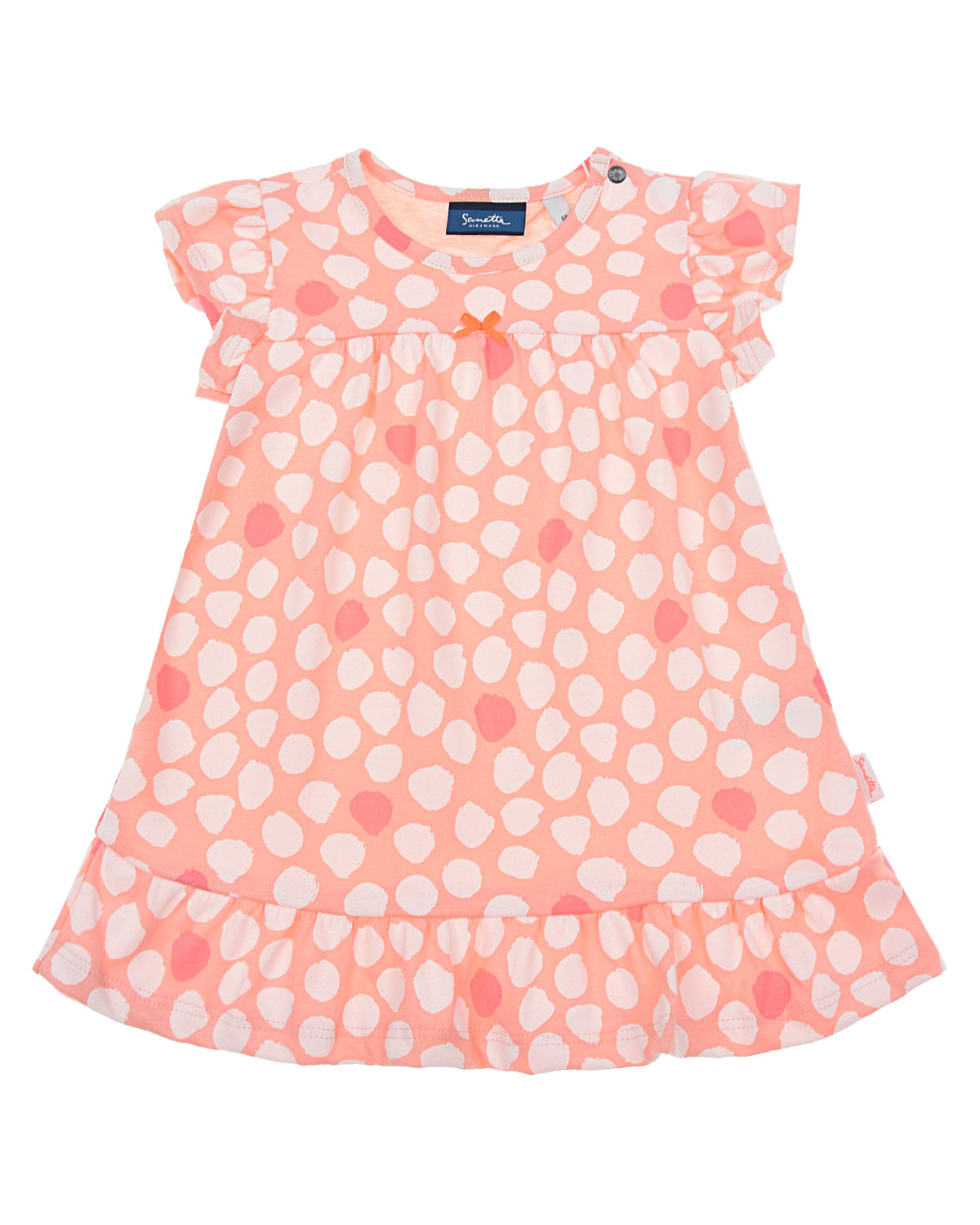 Платье персикового цвета с принтом в горошек Sanetta Kidswear детское, размер 68 - фото 1