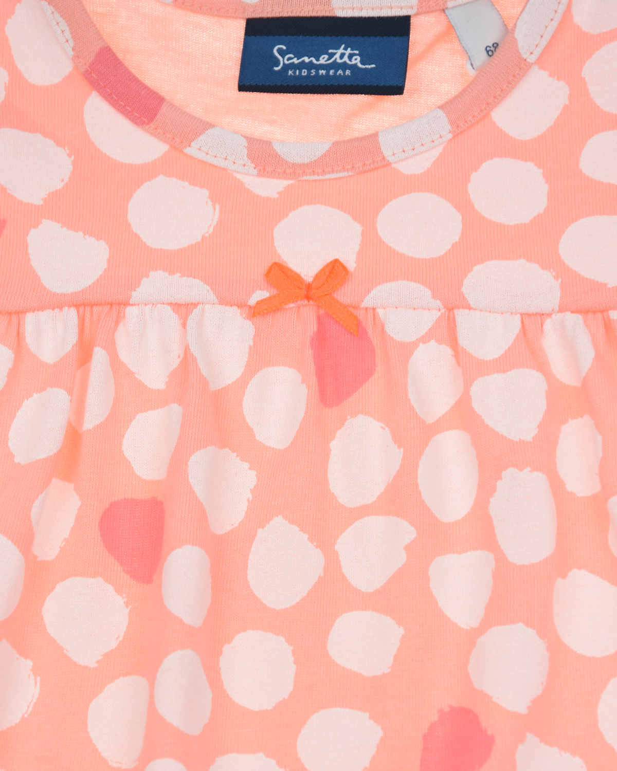 Платье персикового цвета с принтом в горошек Sanetta Kidswear детское, размер 68 - фото 3
