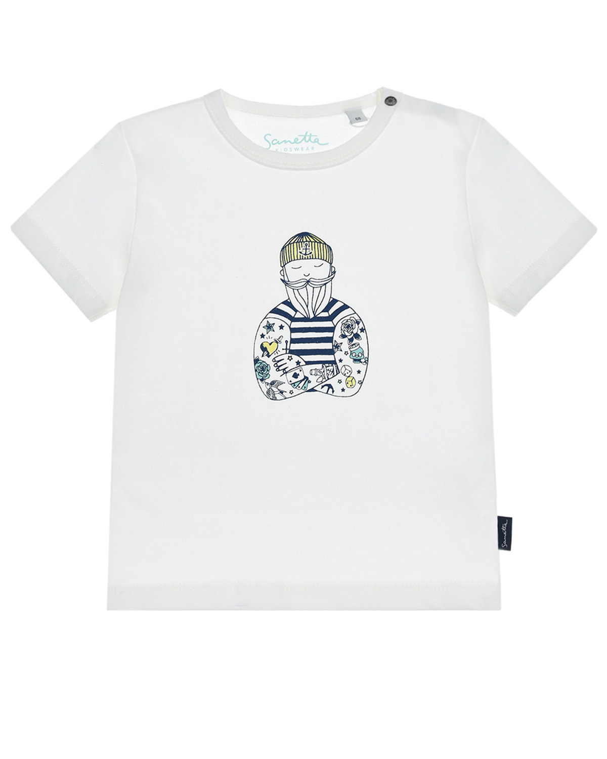 Кремовая футболка с принтом "моряк" Sanetta Kidswear детская, размер 68, цвет кремовый - фото 1