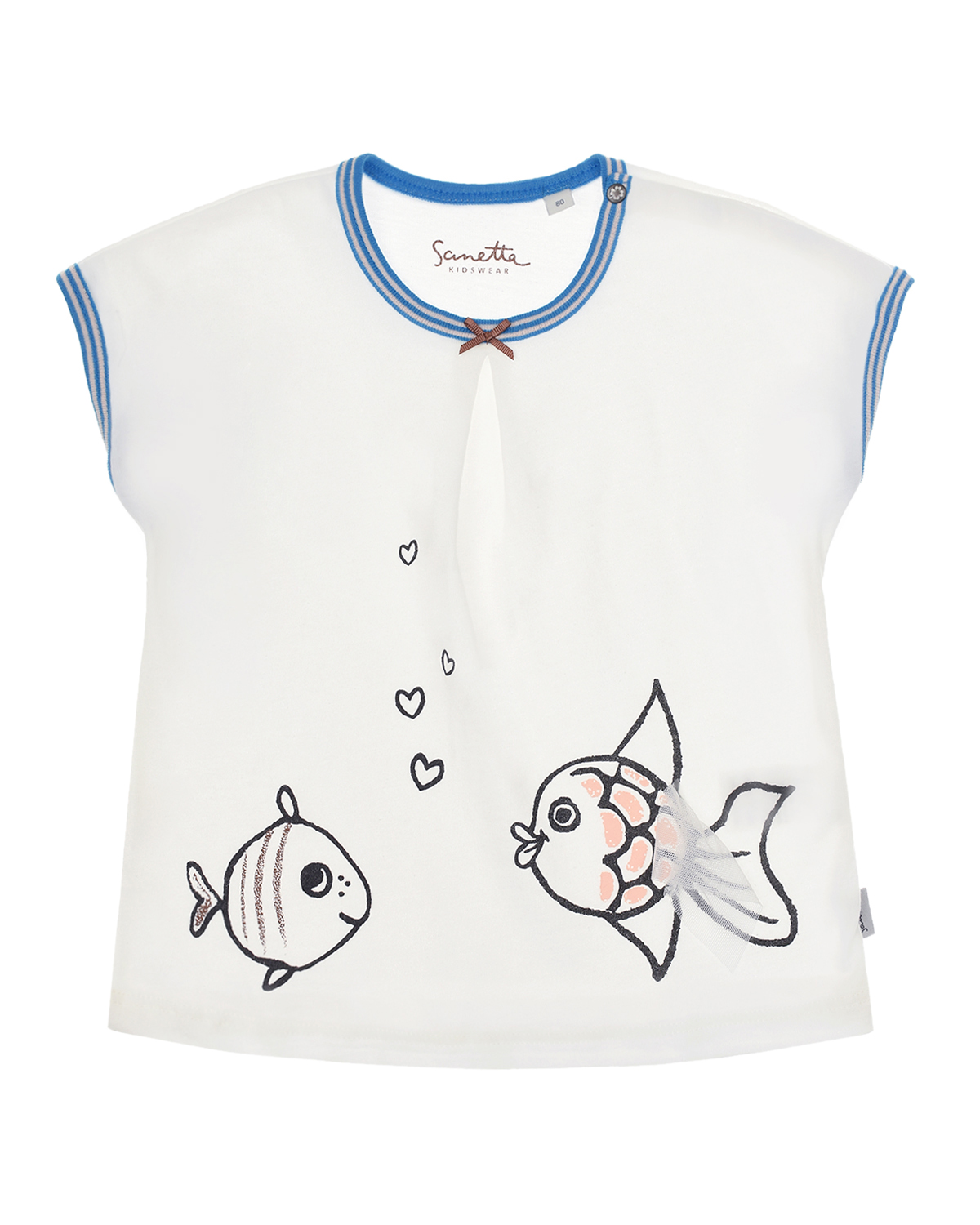 Белая футболка с принтом "рыбы" Sanetta Kidswear детская, размер 68, цвет кремовый - фото 1
