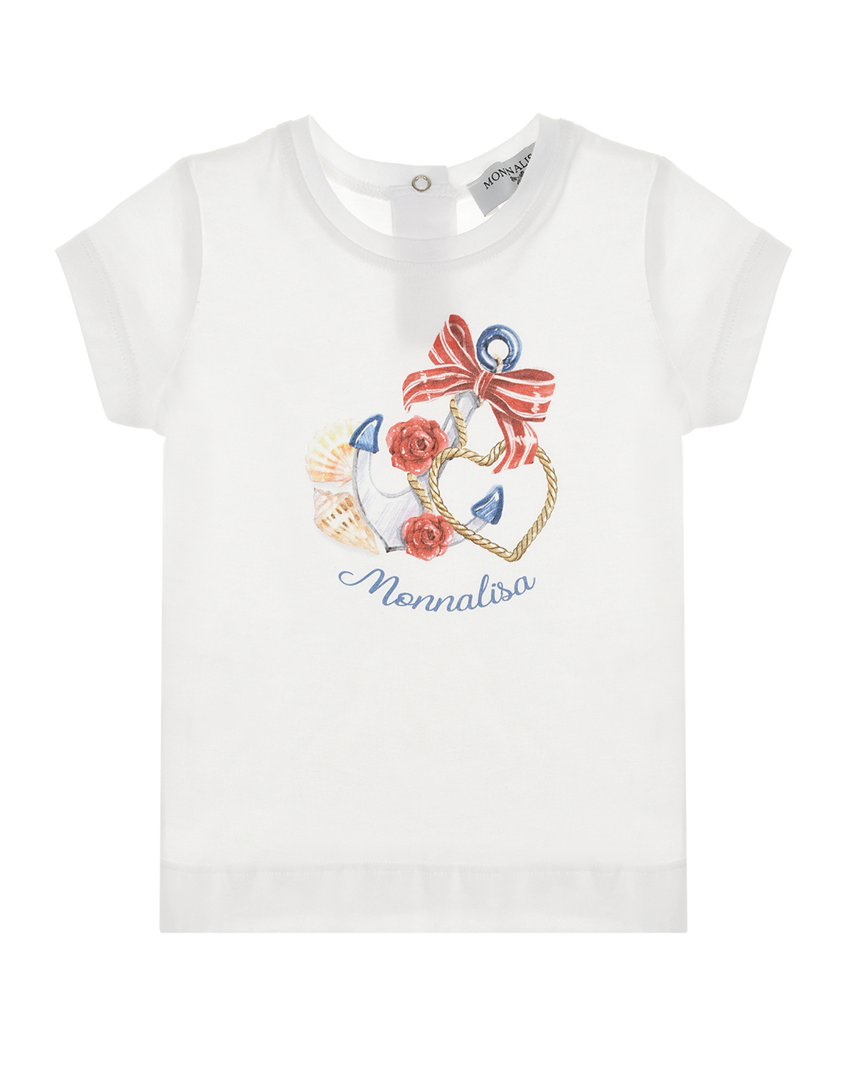 Белая футболка с принтом "якорь" Monnalisa детская, размер 80, цвет белый - фото 1