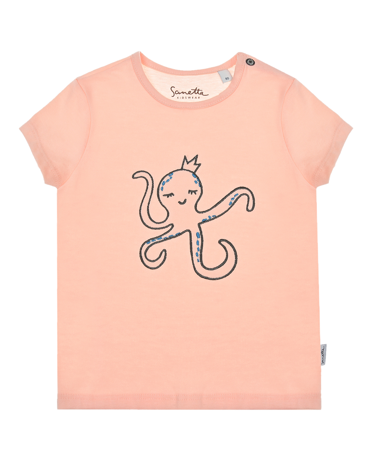 Розовая футболка с вышивкой "осьминог" Sanetta Kidswear детская, размер 62, цвет розовый - фото 1