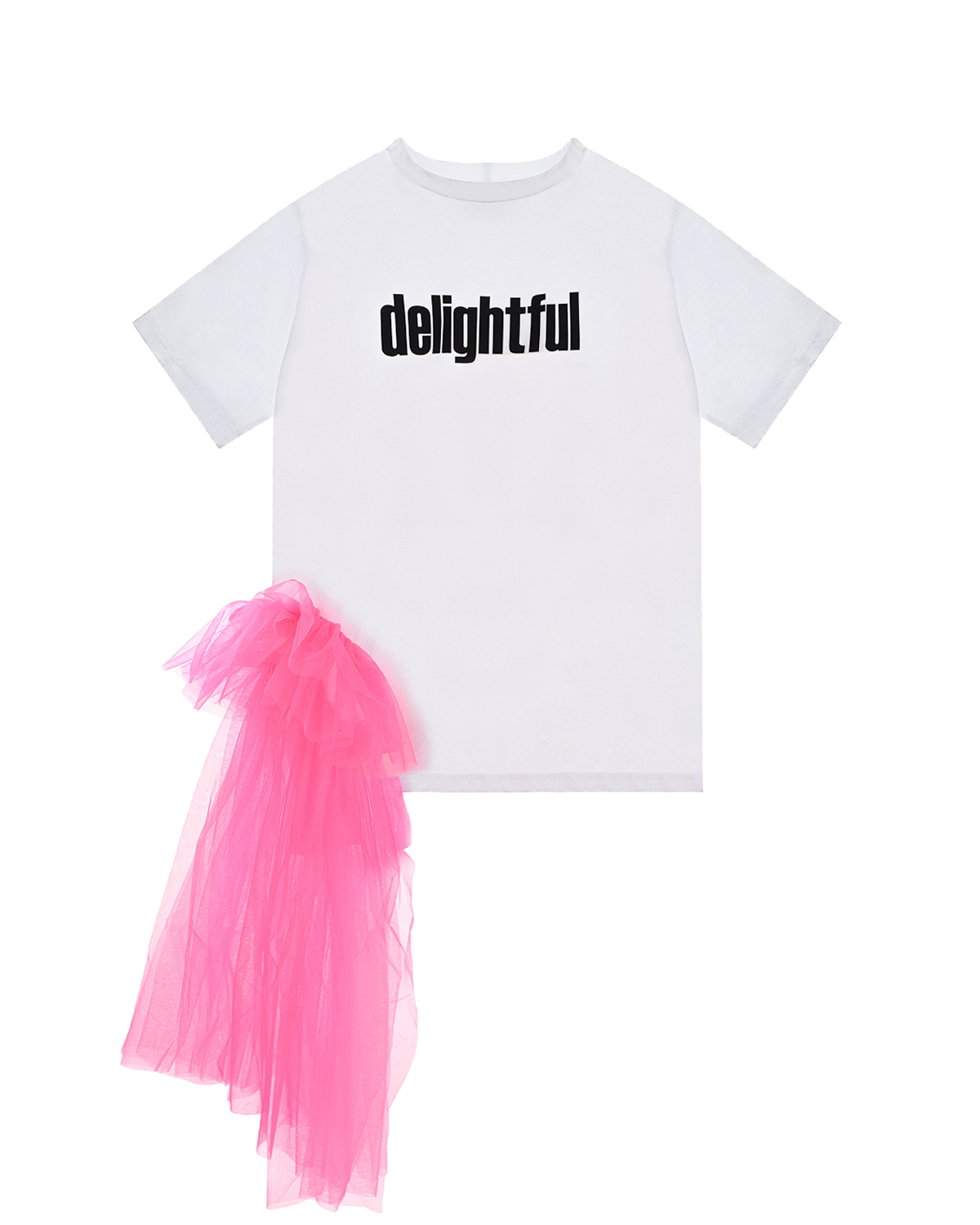 Футболка с принтом "Delightful" с розовой вставкой Scrambled Ego детская, размер 104, цвет белый - фото 1