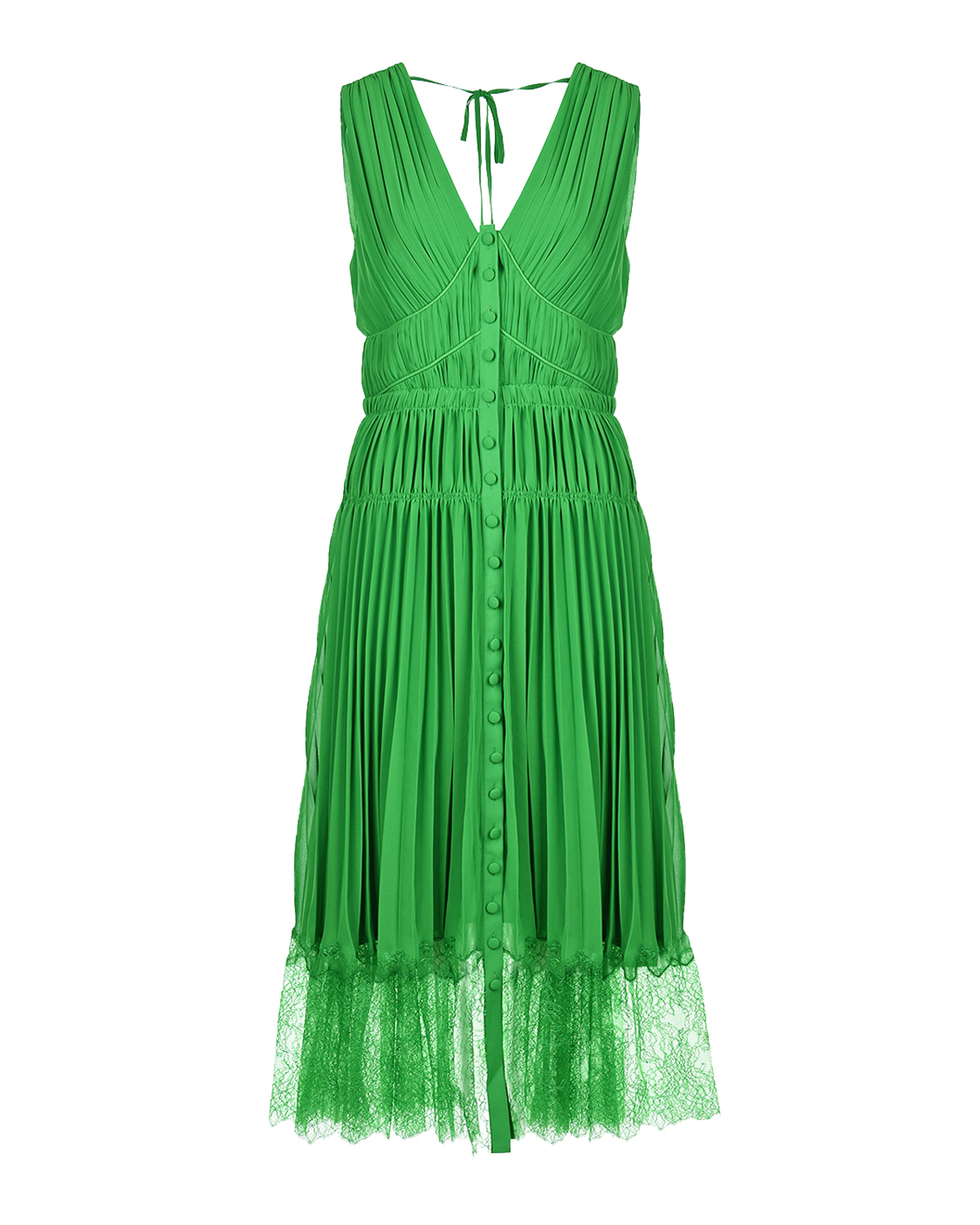Зеленое платье с кружевной отделкой Self Portrait, размер 40, цвет зеленый - фото 1