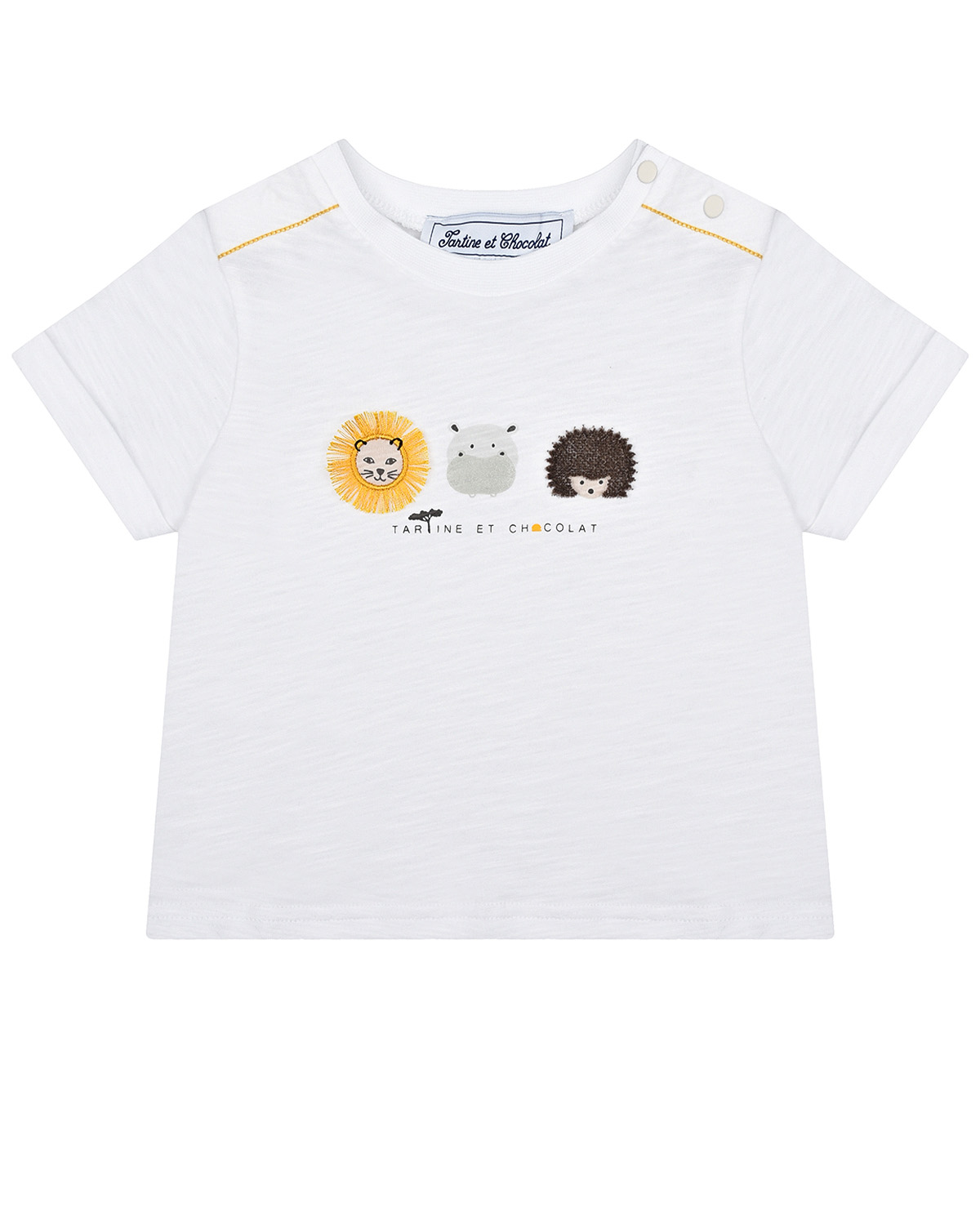 Белая футболка с вышивкой "зверята" Tartine et Chocolat детская, размер 74, цвет белый - фото 1