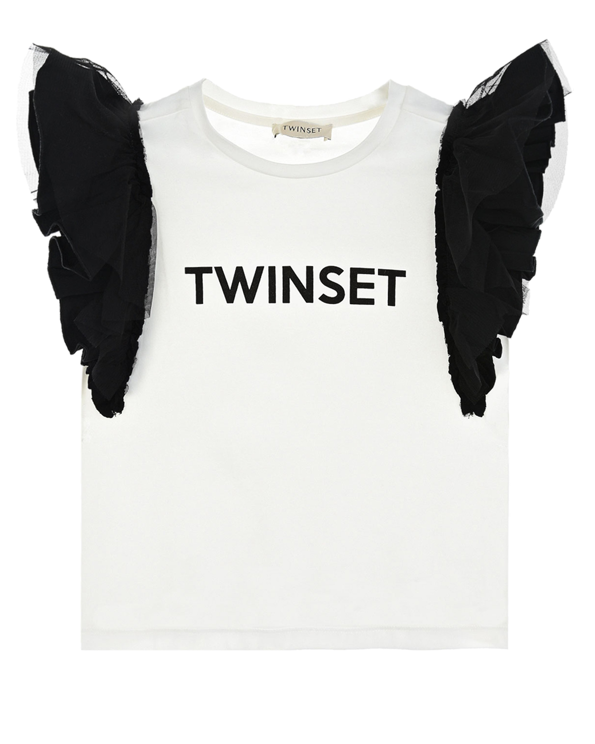 Белая футболка с черными рукавами-крылышками TWINSET