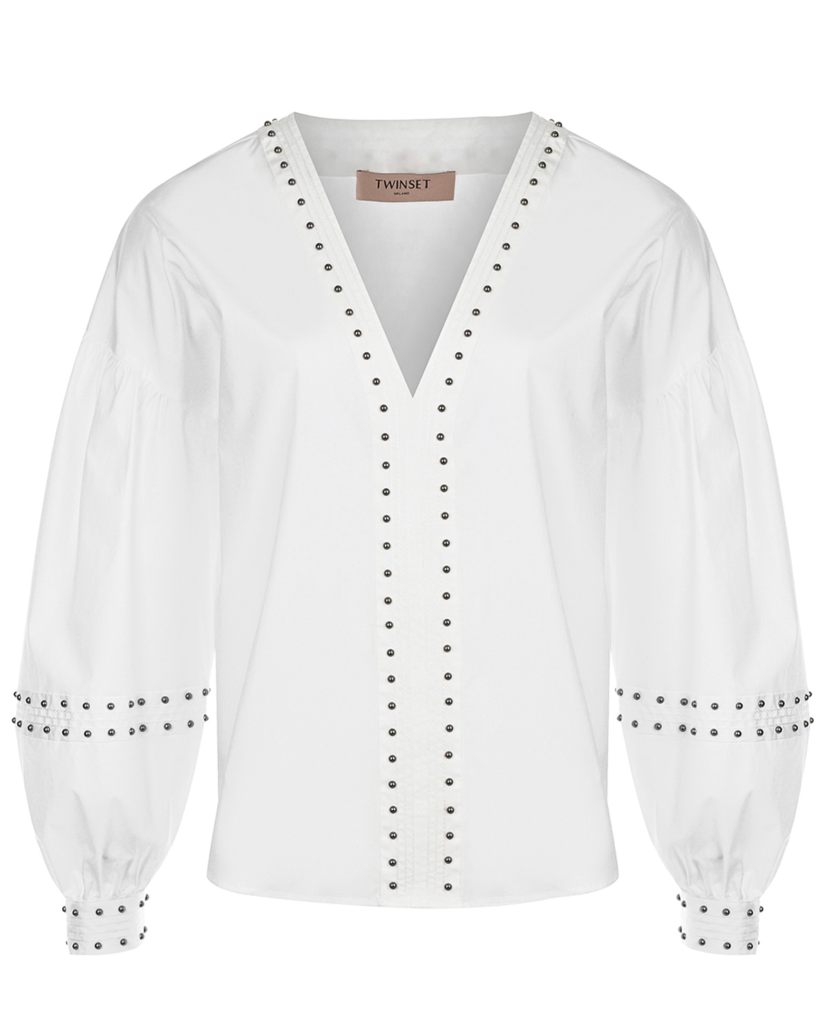 Белая блуза с декором клепками TWINSET, размер 40, цвет белый - фото 1