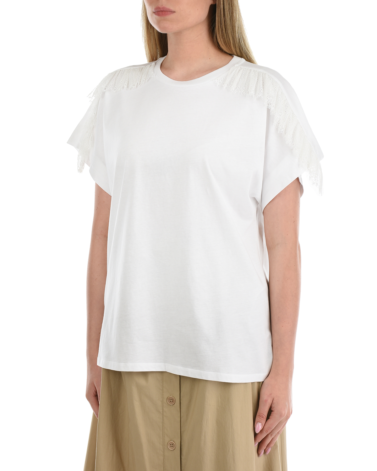 Белая футболка с бахромой TWINSET, размер 40, цвет белый - фото 6