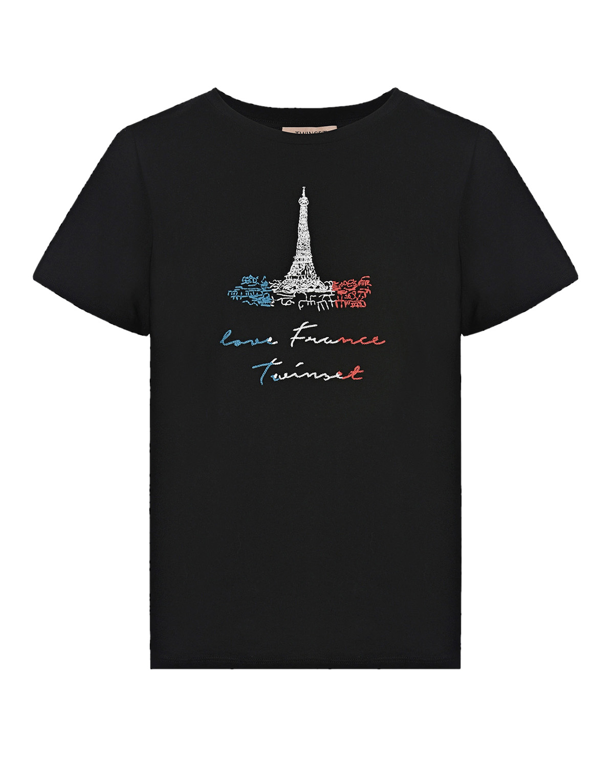 Черная футболка с надписью "love France" TWINSET, размер 40, цвет черный - фото 1