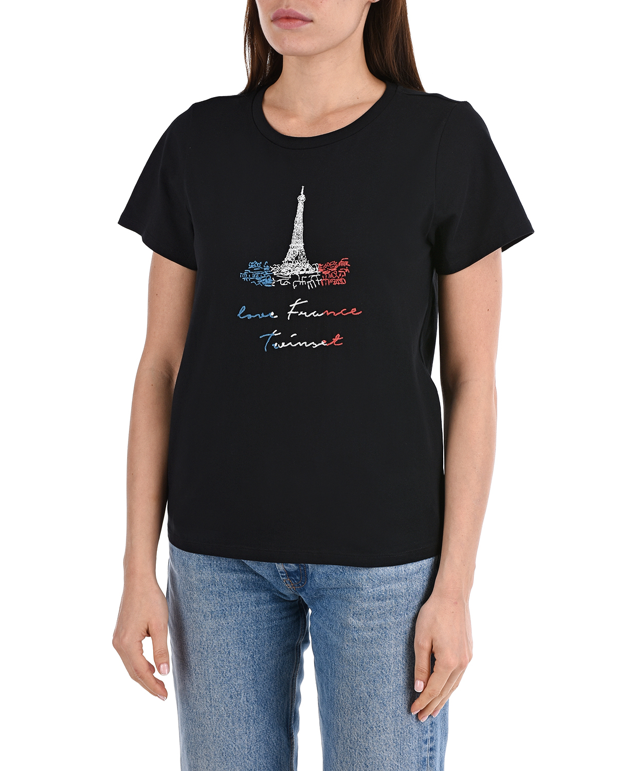 Черная футболка с надписью "love France" TWINSET, размер 40, цвет черный - фото 7