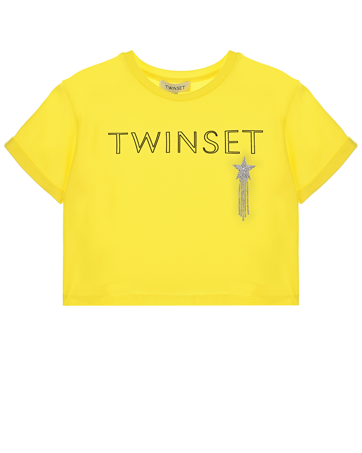 Желтая футболка с брошью TWINSET детская, размер 140, цвет желтый - фото 1