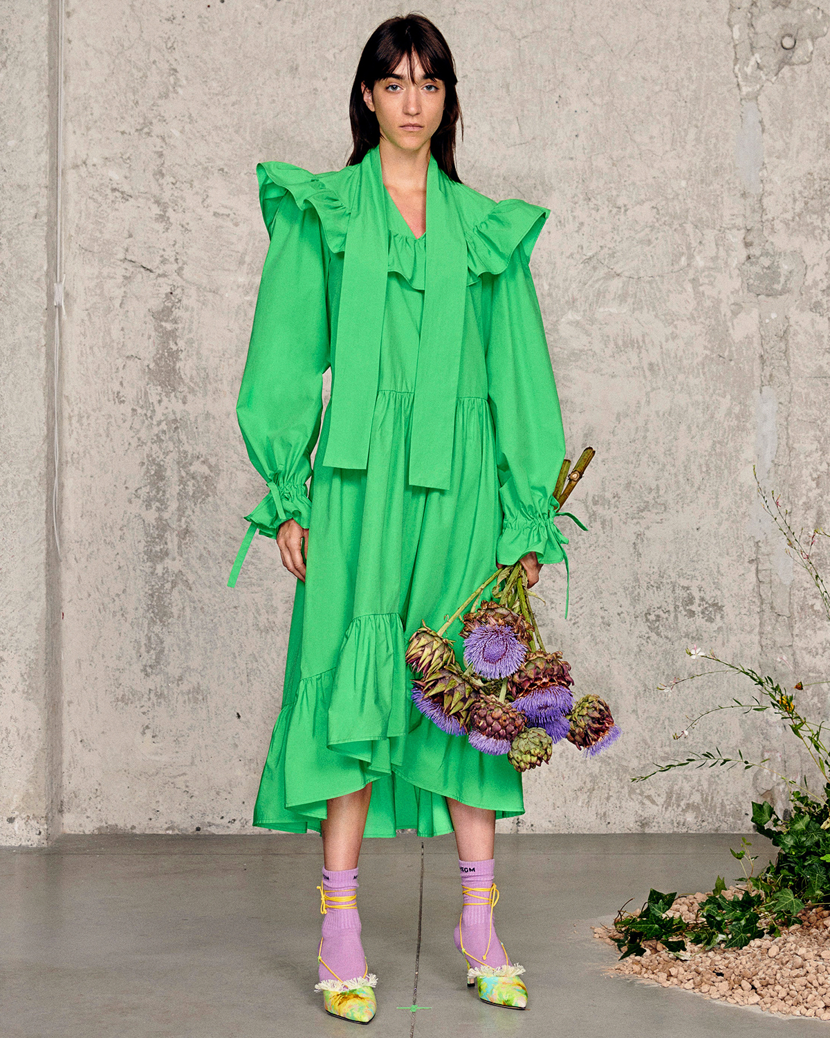 Зеленое платье с воланами MSGM, размер 40, цвет зеленый - фото 2