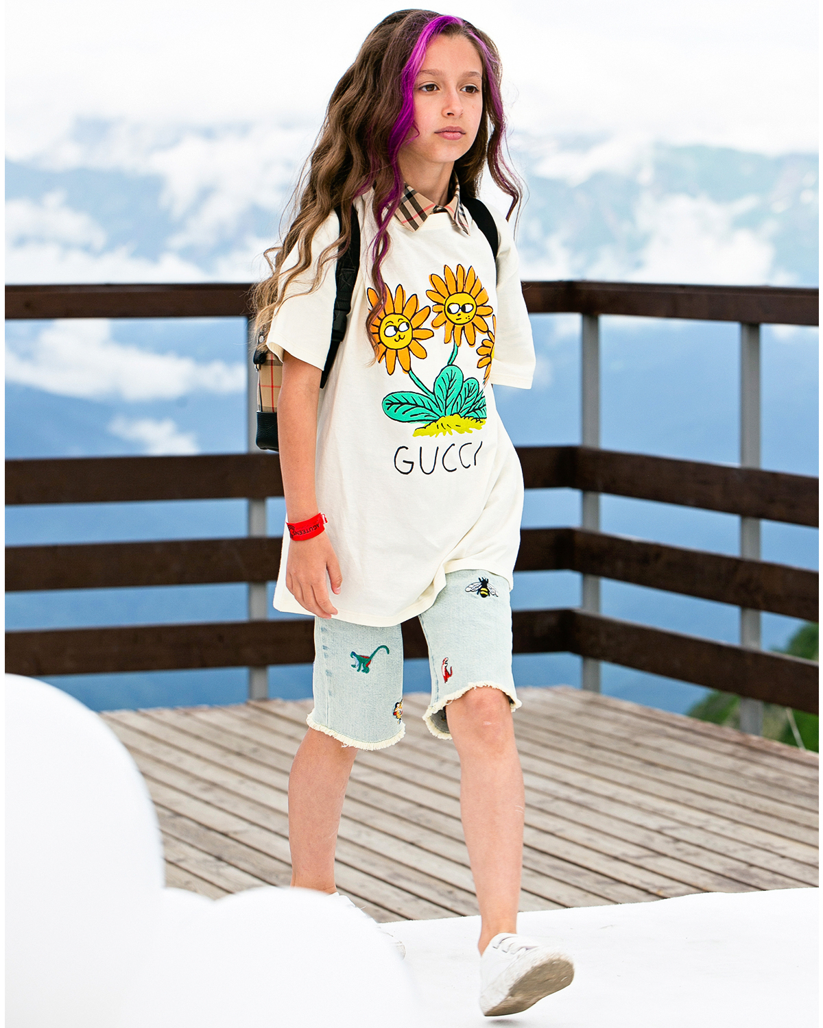 Кремовая футболка с принтом "подсолнухи" GUCCI детская, размер 104, цвет белый - фото 2