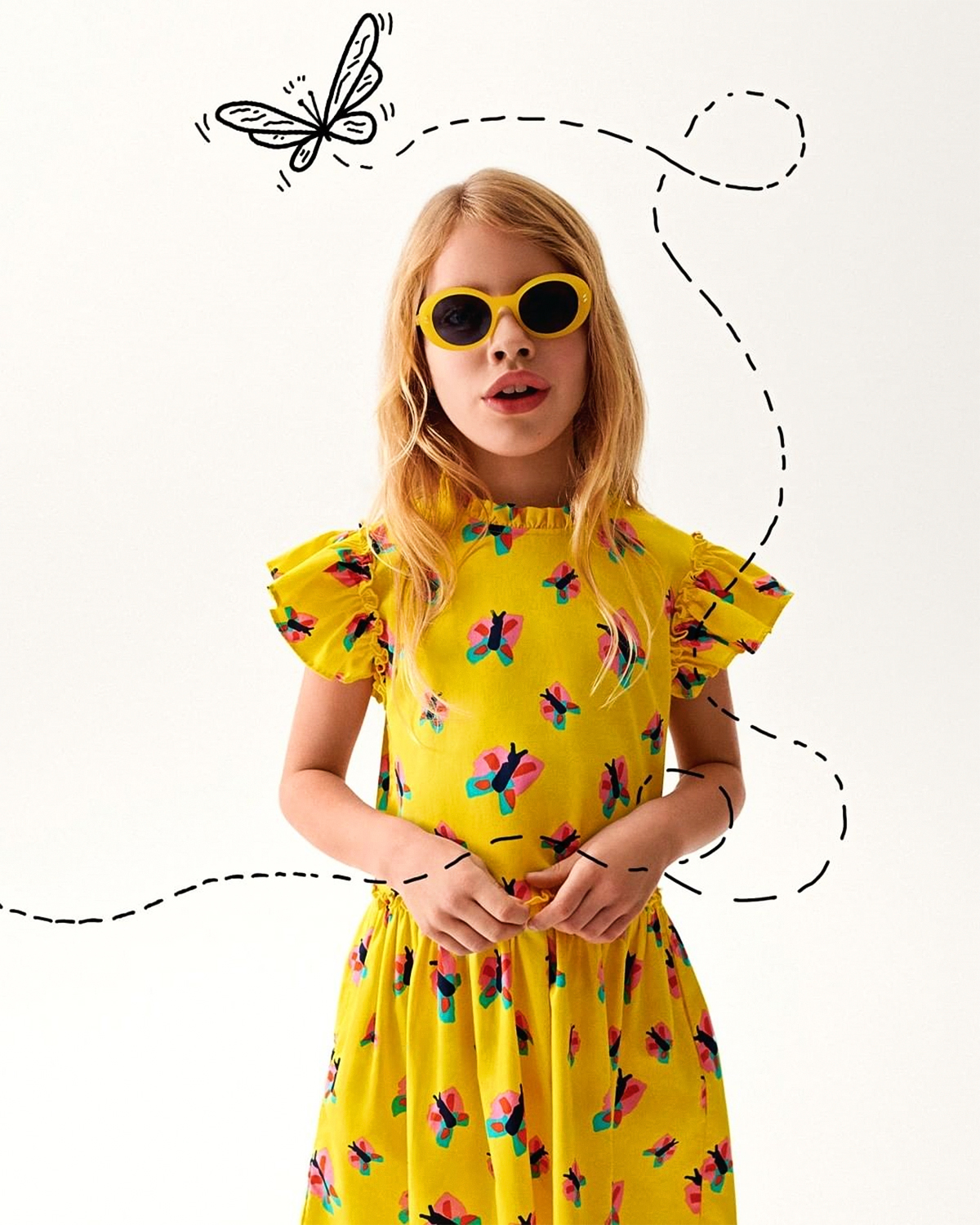Желтое платье с принтом "бабочки" Stella McCartney детское, размер 128, цвет желтый - фото 2