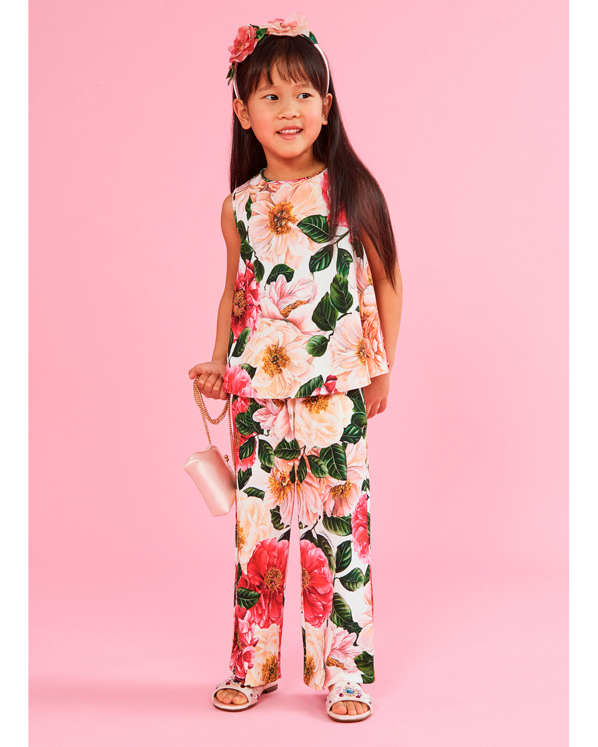 Брюки с принтом камелии Dolce&Gabbana детские, размер 104, цвет мультиколор - фото 2