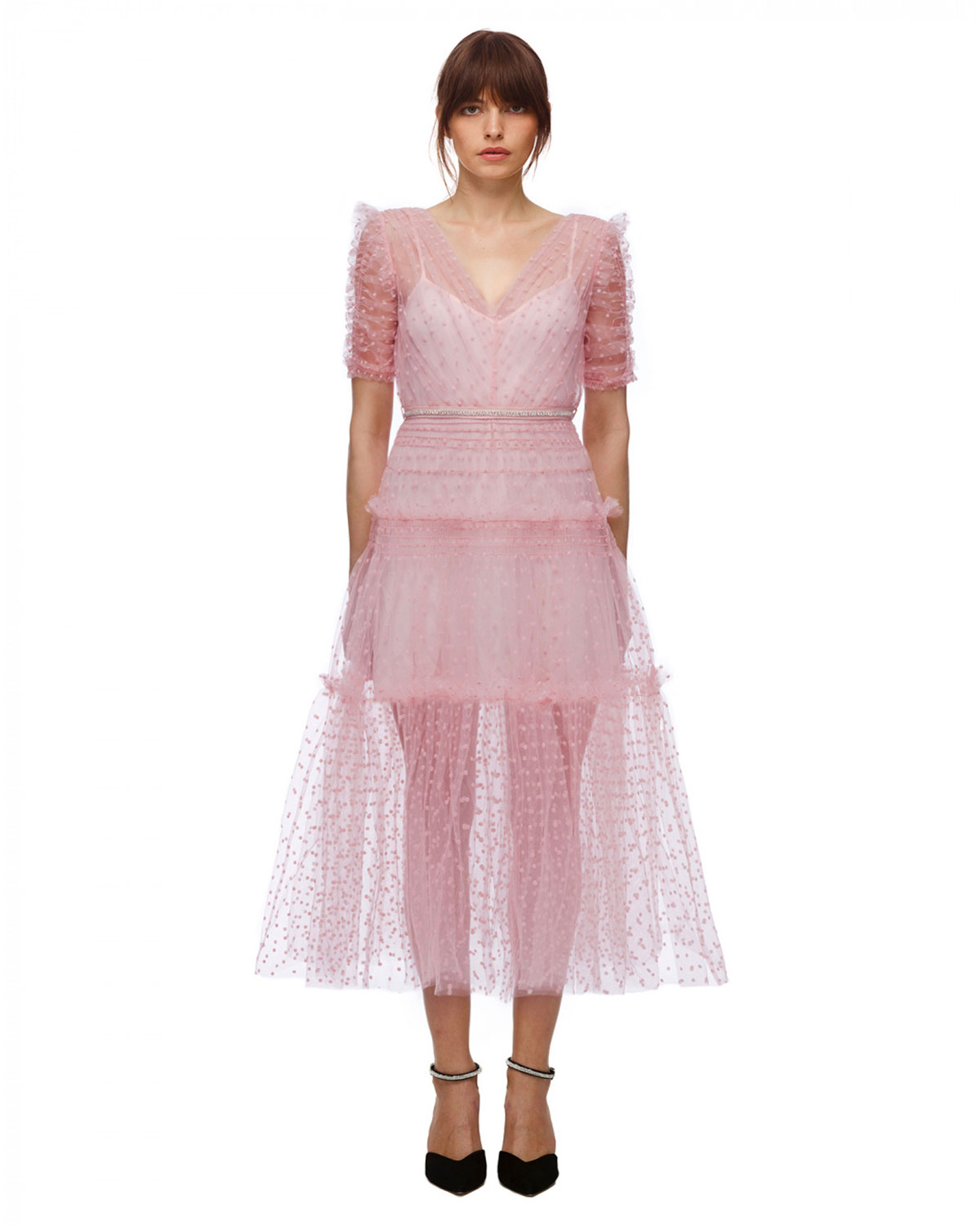Розовое платье с короткими рукавами Self Portrait, размер 40, цвет розовый - фото 2