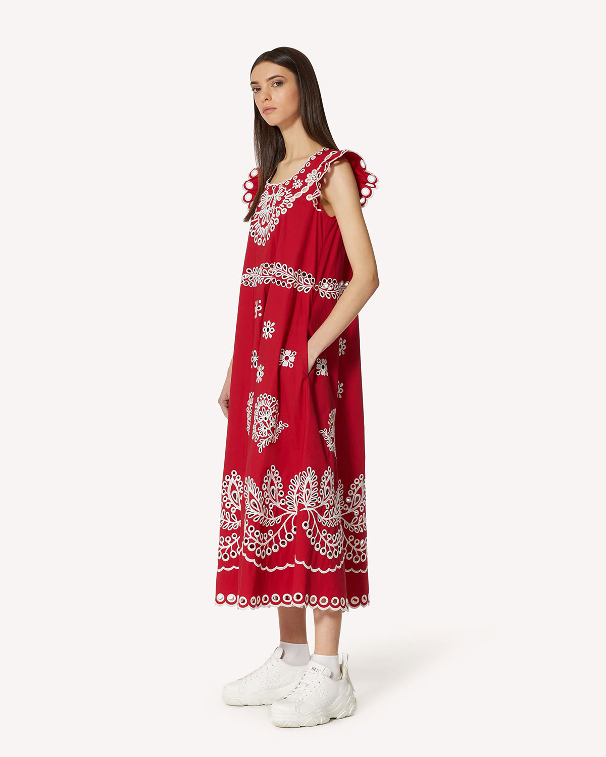 Красное платье с вышивкой сангалло Red Valentino, размер 44, цвет красный - фото 2