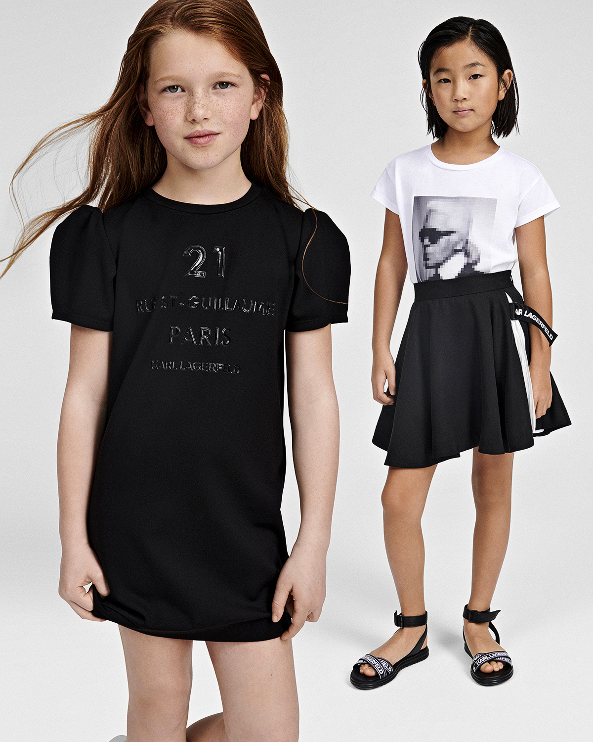 Черное платье с принтом в тон Karl Lagerfeld kids детское, размер 140, цвет черный - фото 2