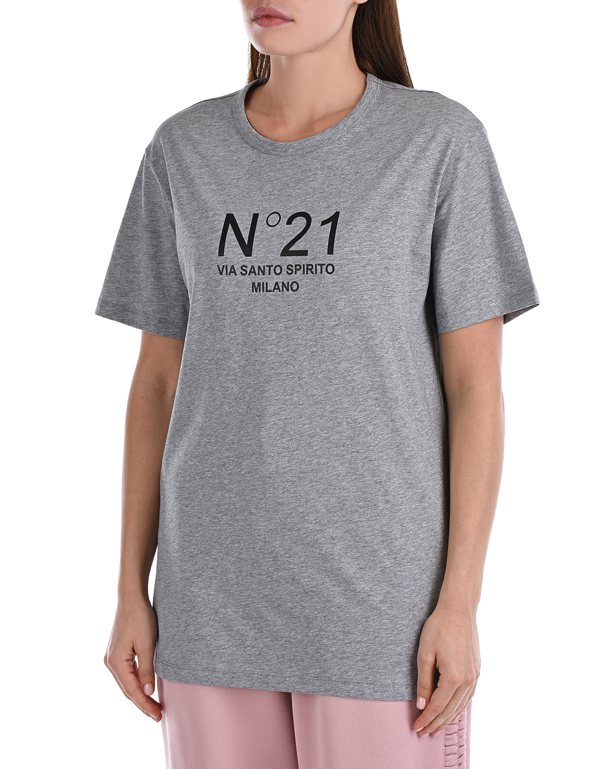 Серая базовая футболка с логотипом No. 21, размер 40, цвет серый - фото 7