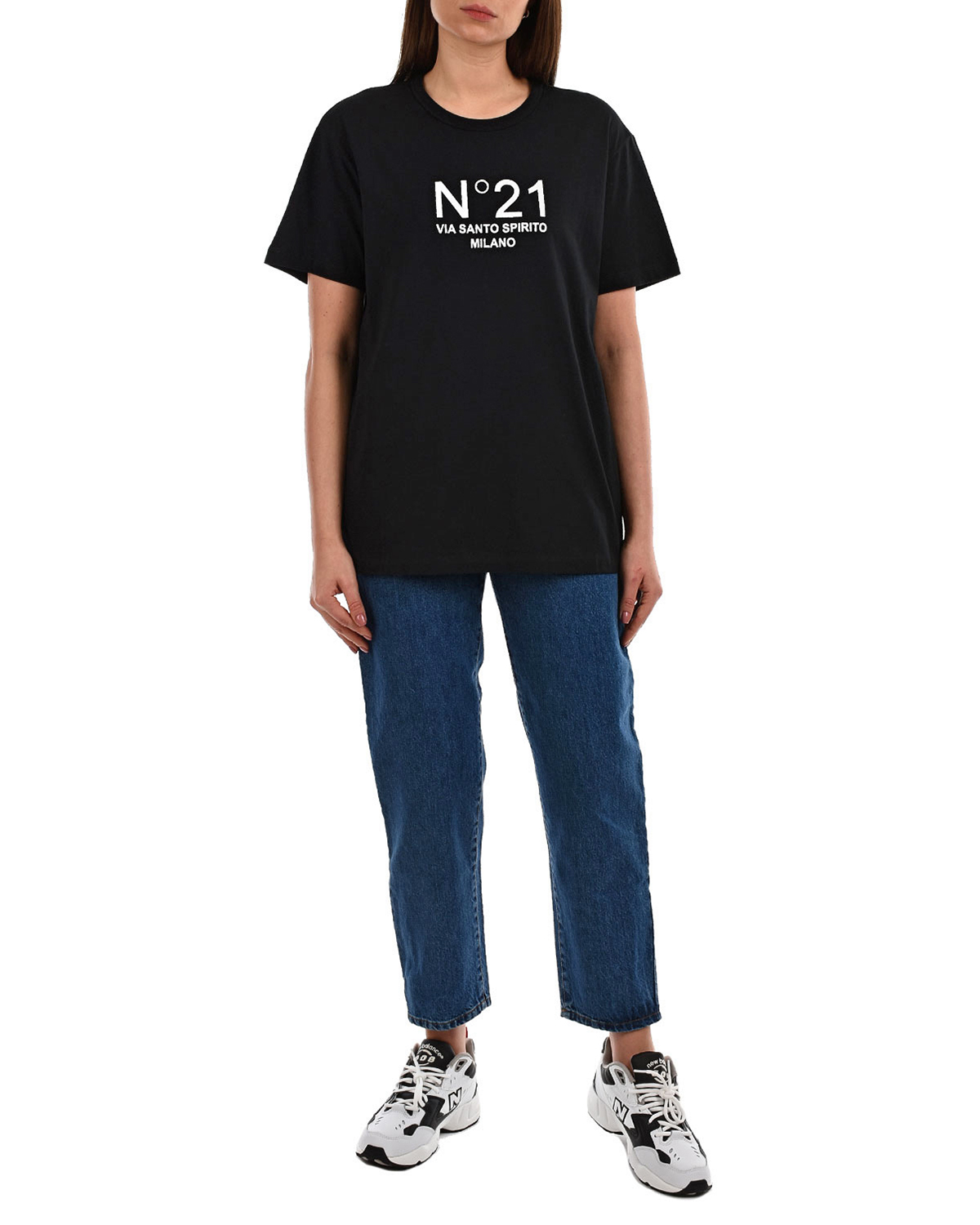 Черная базовая футболка с логотипом No. 21, размер 42, цвет черный - фото 2