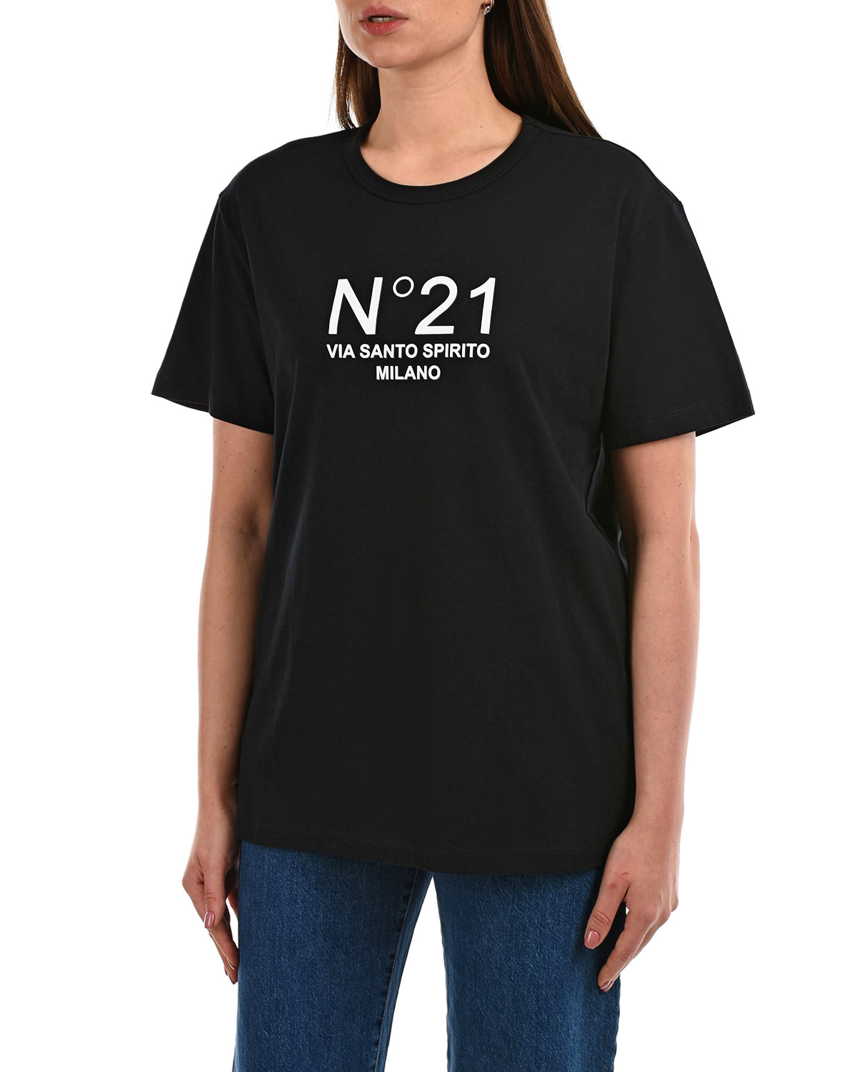 Черная базовая футболка с логотипом No. 21, размер 42, цвет черный - фото 7