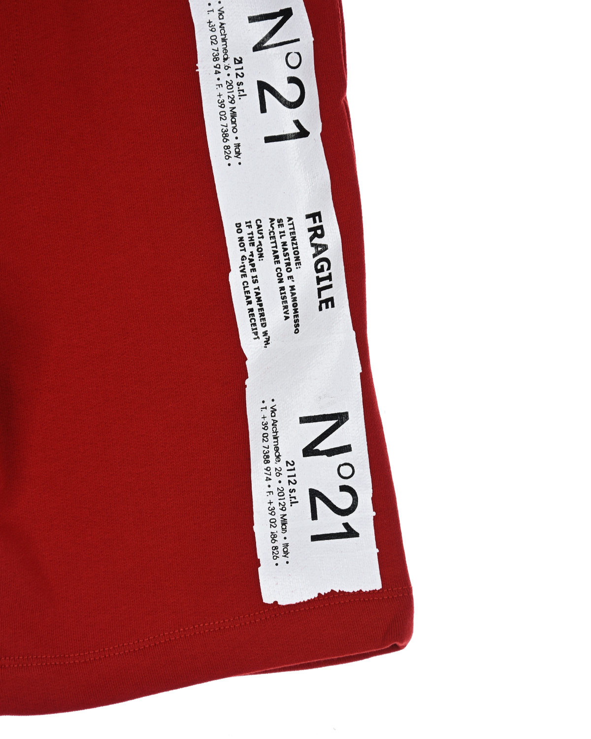 Красные шорты с принтом "fragile" No. 21 детские, размер 140, цвет красный - фото 4