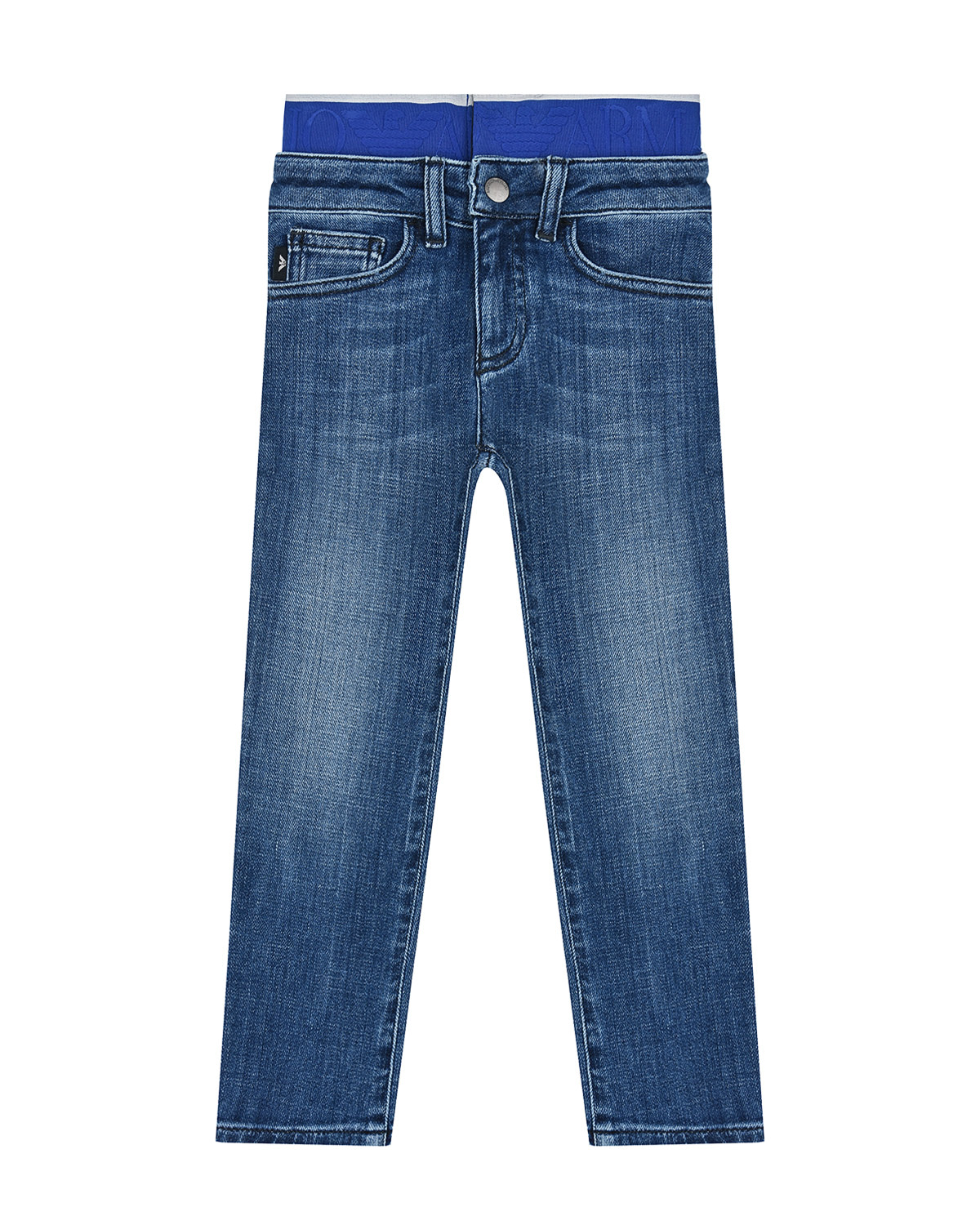 Синие джинсы slim fit с резинкой на поясе Emporio Armani