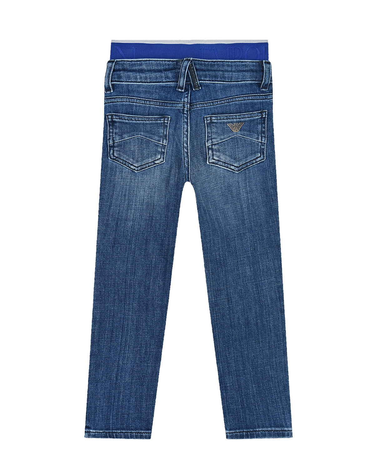 Синие джинсы slim fit с резинкой на поясе Emporio Armani детские, размер 104, цвет синий - фото 2