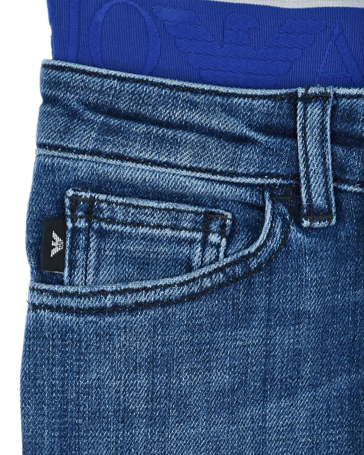 Синие джинсы slim fit с резинкой на поясе Emporio Armani детские, размер 104, цвет синий - фото 3
