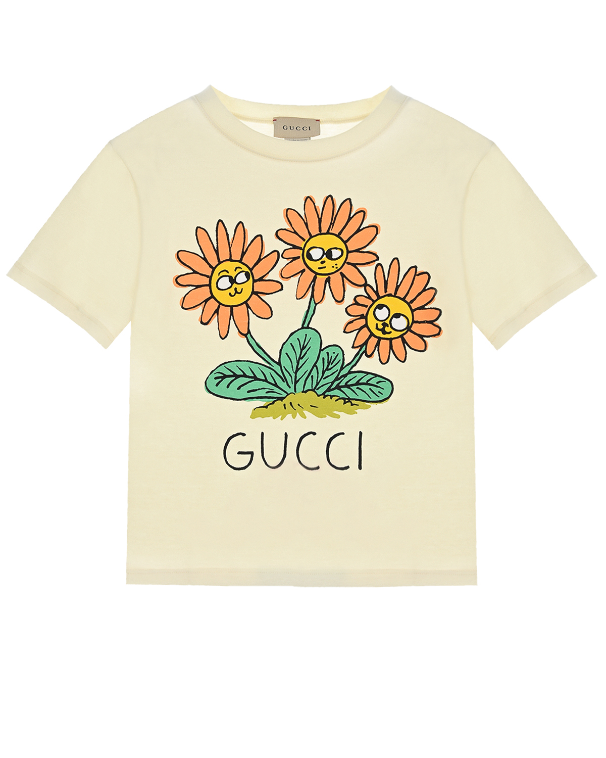 Кремовая футболка с принтом "подсолнухи" GUCCI детская, размер 104, цвет белый - фото 1