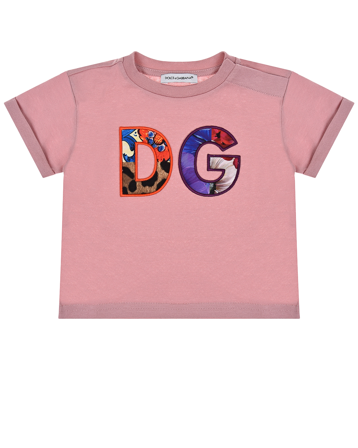 Купить Розовая футболка с разноцветным логотипом Dolce&Gabbana детская, Розовый, 100%хлопок, 80%хлопок+20%вискоза