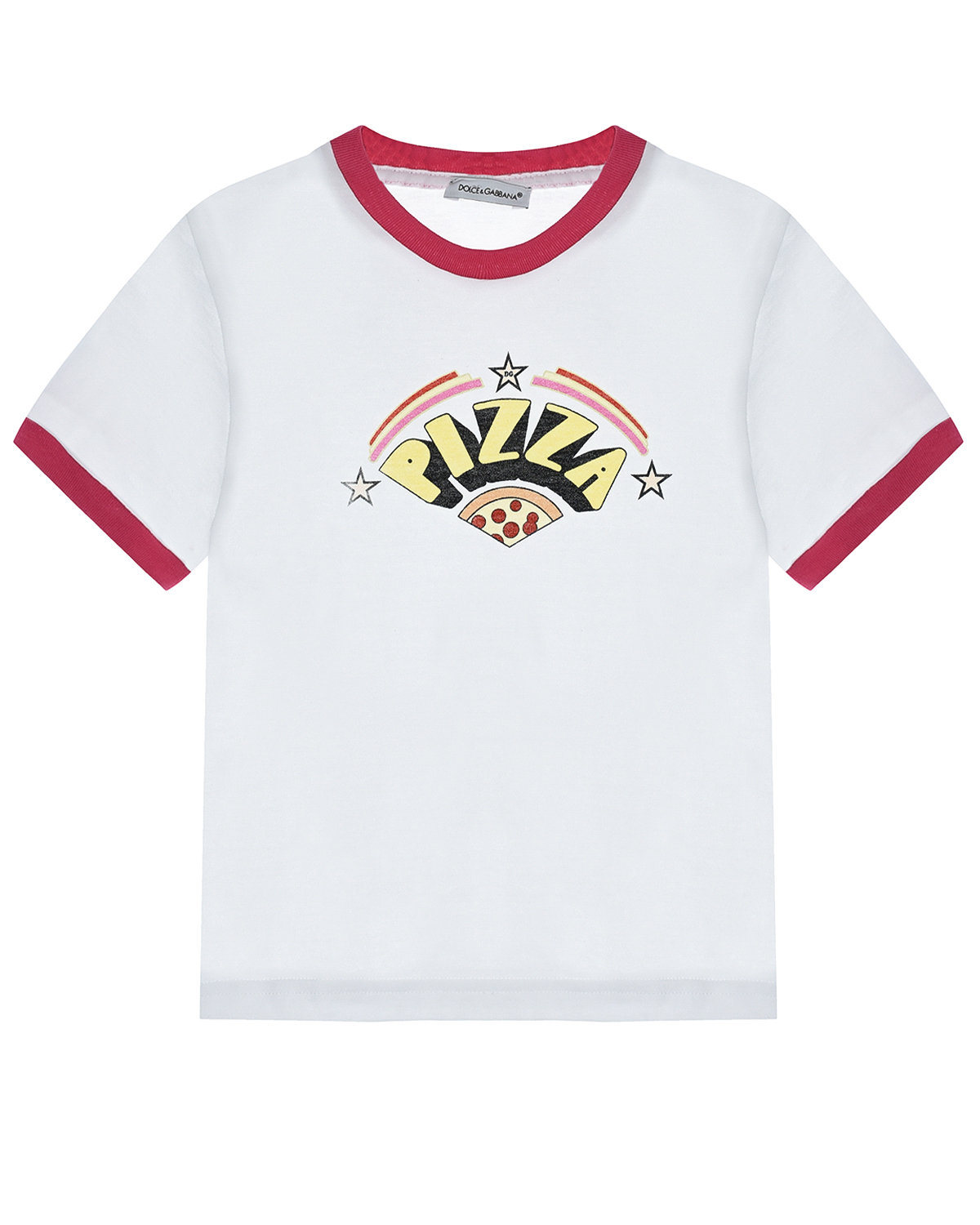 Купить Белая футболка с принтом пицца Dolce&Gabbana детская, Белый, 100%хлопок