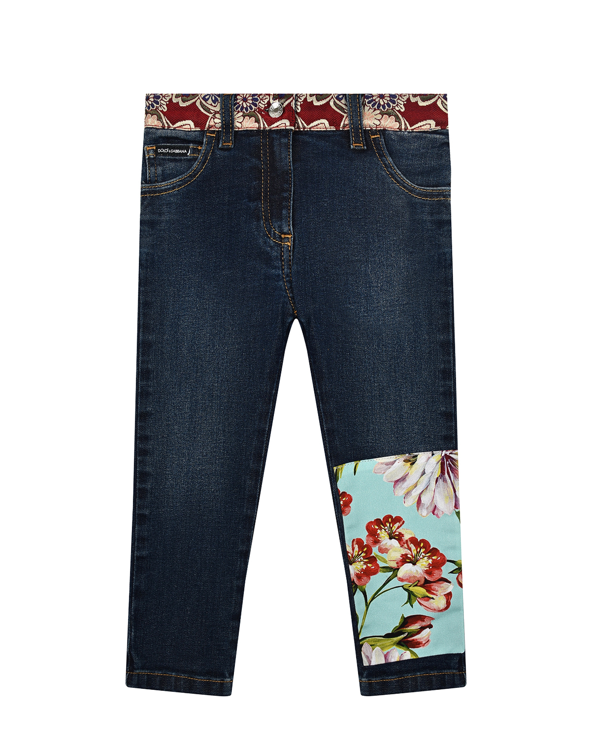 Синие джинсы с цветочной вставкой Dolce&Gabbana