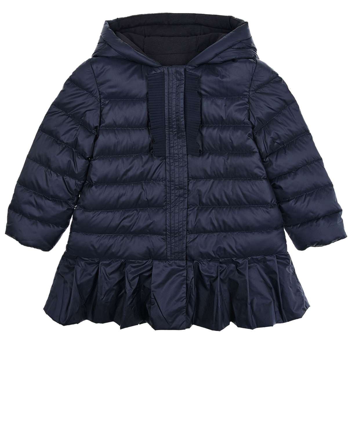 Стеганая куртка с рюшами Moncler детская, размер 92, цвет синий