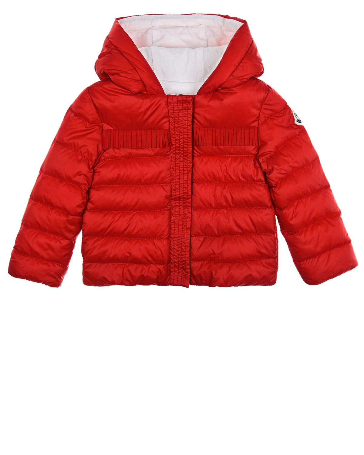 Купить Красная стеганая куртка с капюшоном Moncler, Красный, 100%полиамид, 100%хлопок, 90%пух+10%перо