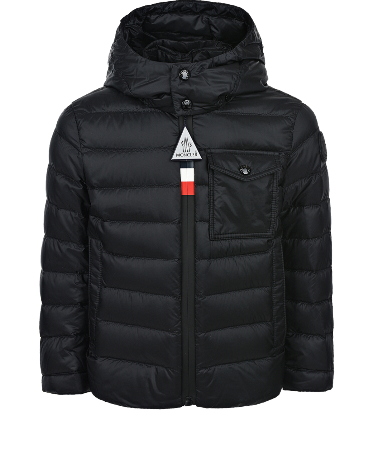 Черная куртка с накладным карманом Moncler детская, размер 104, цвет черный - фото 1