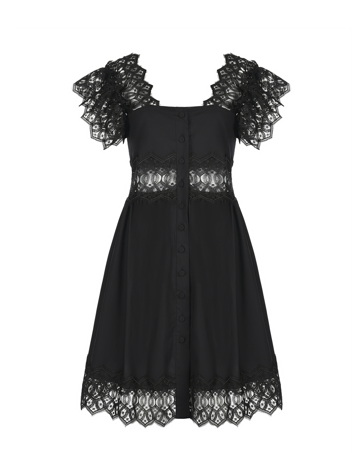 

Черное платье с кружевной отделкой Alberta Ferretti, Черный, Черное платье с кружевной отделкой Alberta Ferretti